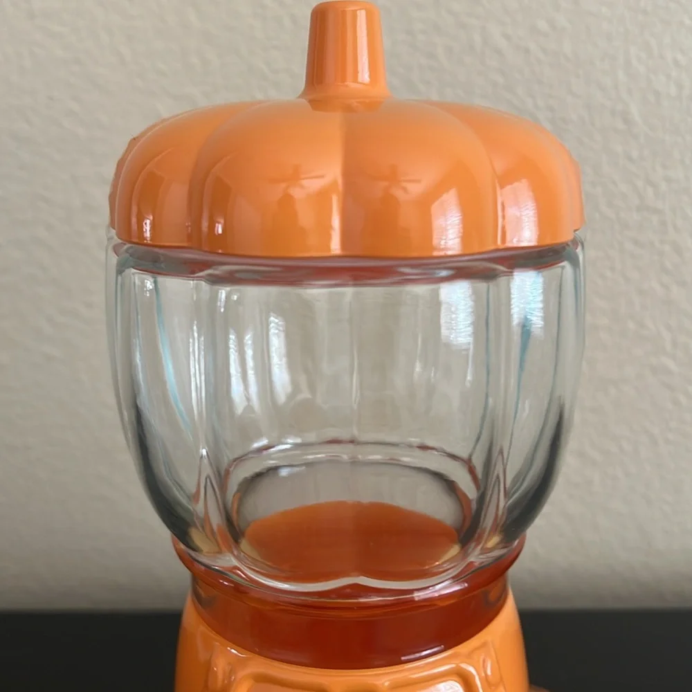 NWT Target Bullseye Halloween Orange Glass Pumpkin Gumball Machine Canister